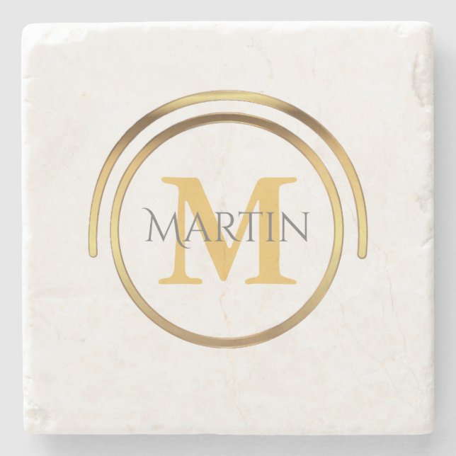 Classic Monogrammed Initial | Elegant Chic Gold Stone Coaster (Front)
