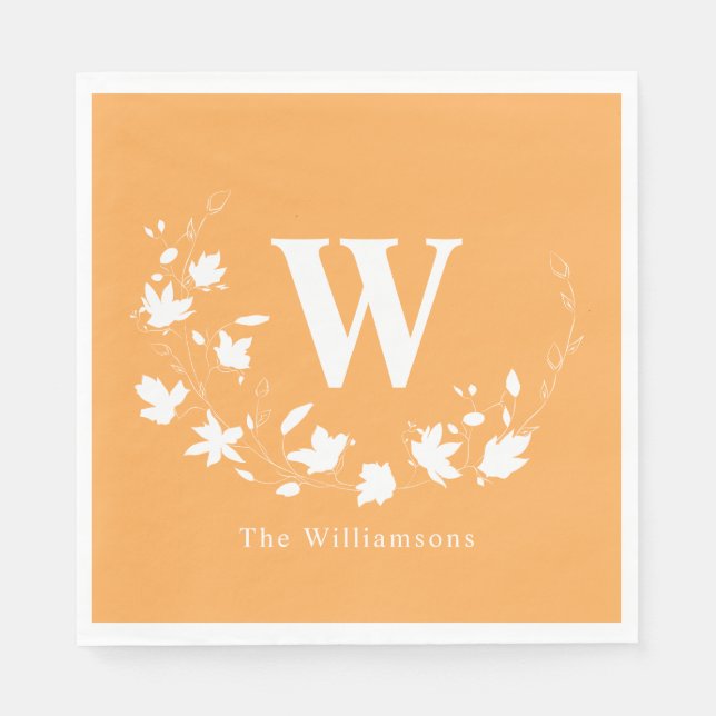 Classic Monogrammed Name Botanical Wreath Yellow Napkin (Front)