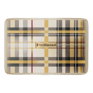 Classic Monogrammed Tan and Taupe Plaid Bath Mat