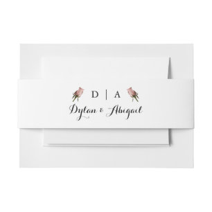 Classic Monogrammed Wt w/Rose Wedding Belly Band Invitation Belly Band