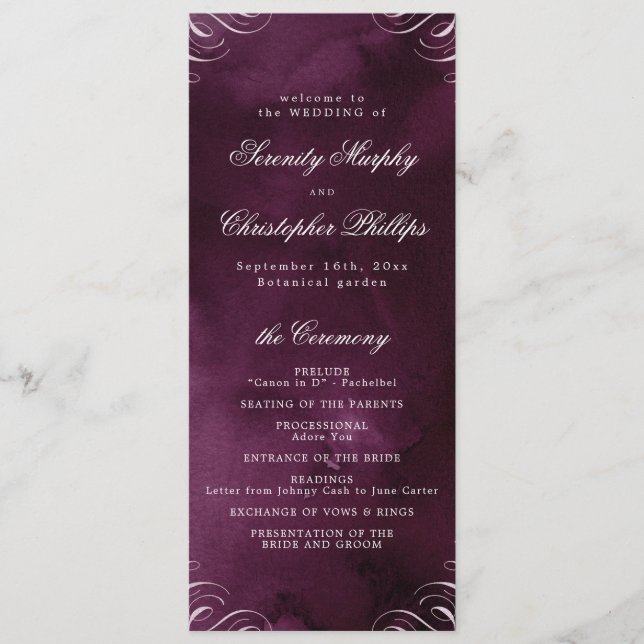 Classic Moody Masala Calligraphy Wedding Program Menu (Front)