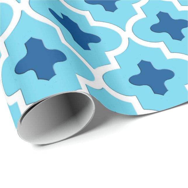 Classic Moroccan Tile, Cobalt and Sky Blue Wrapping Paper (Roll Corner)