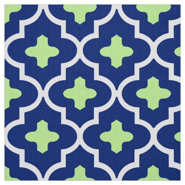 Classic Moroccan Tile, Cobalt Blue and Lime Fabric (Swatch)