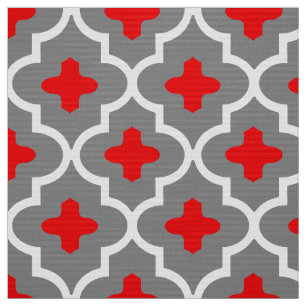 Classic Moroccan Tile, Grey / Grey and Red Fabric