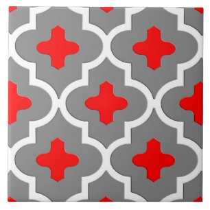 Classic Moroccan Tile, Grey / Grey and Red Tile