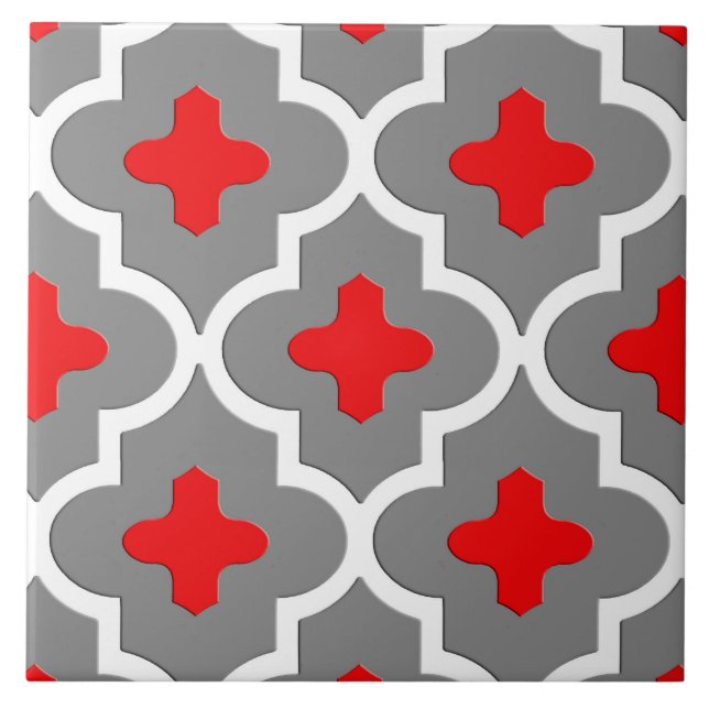 Classic Moroccan Tile, Grey / Grey and Red Tile (Front)