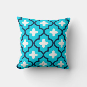 Classic Moroccan Tile, Indigo and Sky Blue Cushion