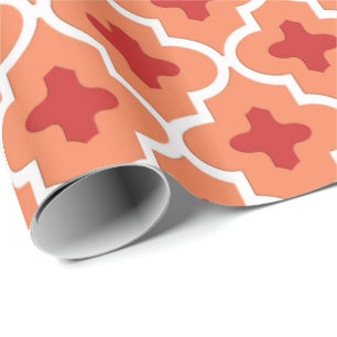 Classic Moroccan Tile, Mandarin Orange Wrapping Paper
