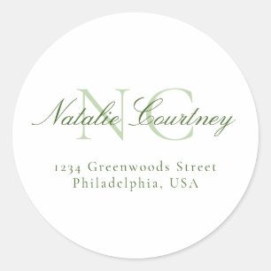 Classic Moss Green Minimalist Two Monogram Round Sticker