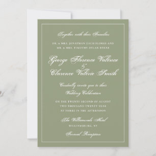 Classic Moss Green Wedding Calligraphy Invitation