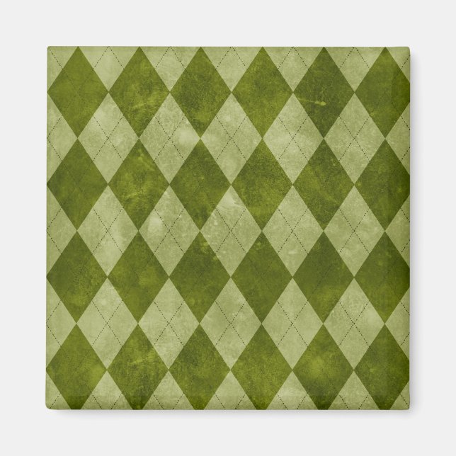 Classic Mossy Green Argyle Geometric Pattern Magnet (Front)