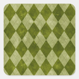 Classic Mossy Green Argyle Geometric Pattern Square Sticker