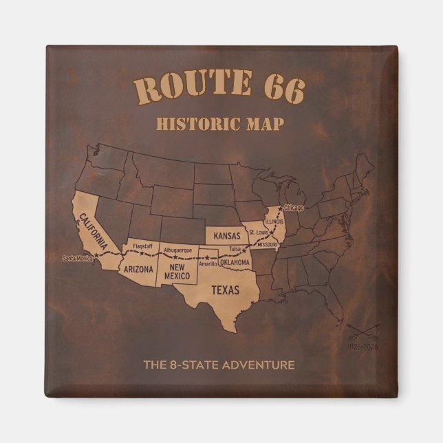 Classic Mother Road Heritage Map Keepsake   Magnet (Front)