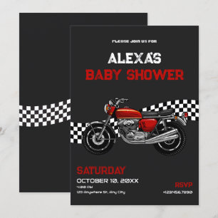 Classic motorbike baby shower invitation