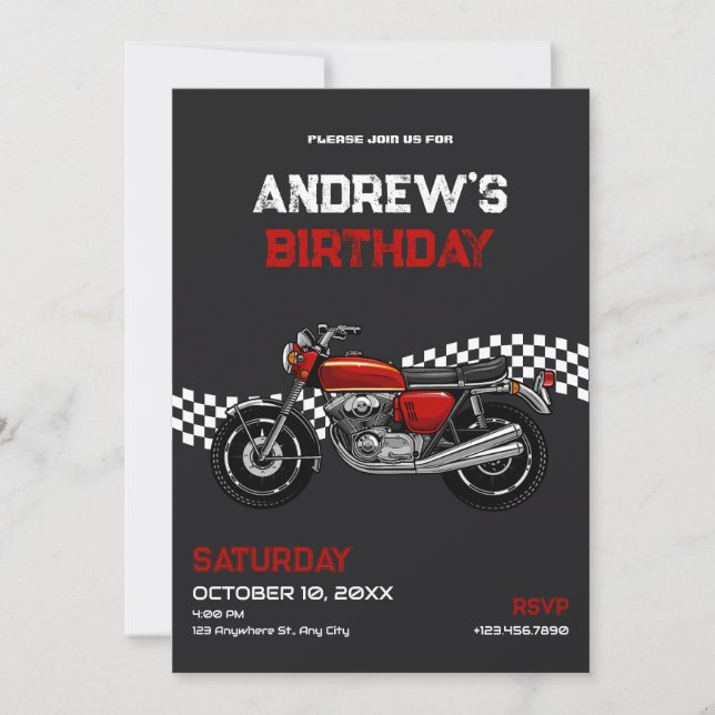 Classic motorbike birthday invitation (Front)