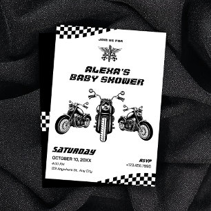 Classic motorbike mechanic baby shower invitation