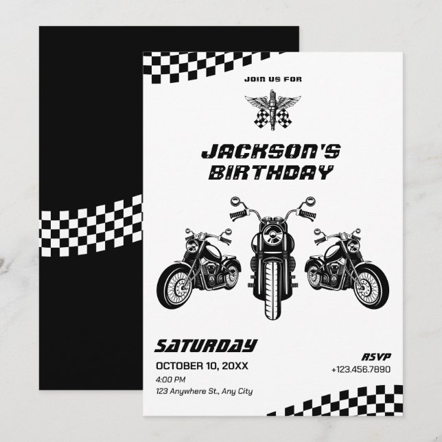 Classic motorbike mechanic birthday invitation (Front/Back)