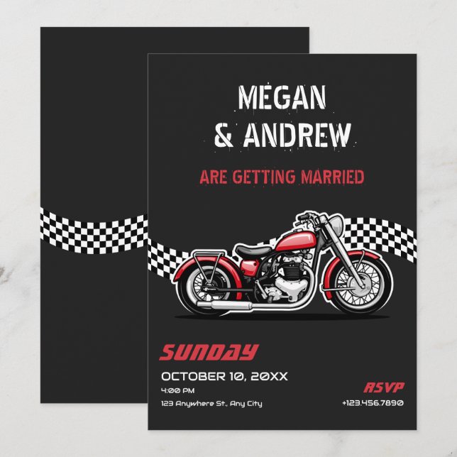 Classic motorbike wedding invitation (Front/Back)