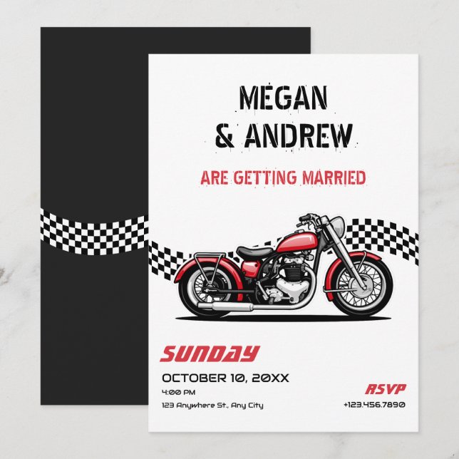 Classic motorbike wedding invitation (Front/Back)