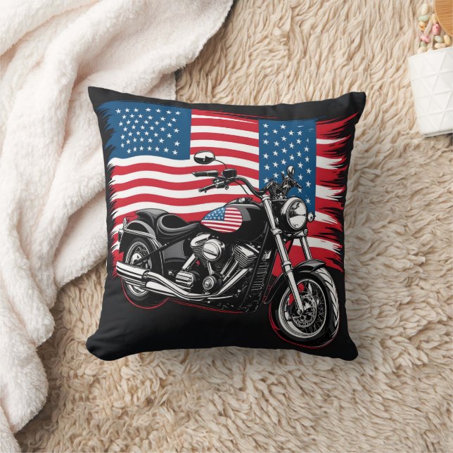Classic motorcycle adorned with the American flag Cushion (Blanket)