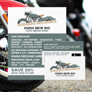 Classic Motorcycle, Auto Mechanic & Repairs Advert Flyer