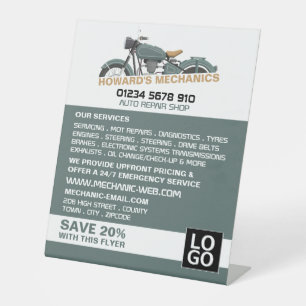 Classic Motorcycle, Auto Mechanic & Repairs Advert Pedestal Sign