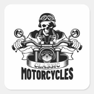 Classic Motorcycle Skeleton Square Sticker
