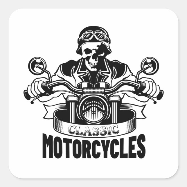 Classic Motorcycle Skeleton Square Sticker (Front)