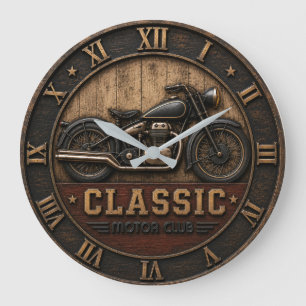 Classic Motorcycle Vintage Motor Club Rustic Large Clock