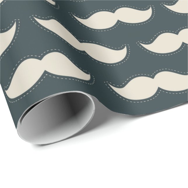 Classic Moustache Pattern on Black Wrapping Paper (Roll Corner)