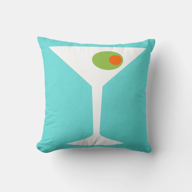 Classic Movie Martini Throw Pillow (Turquoise) (Front)