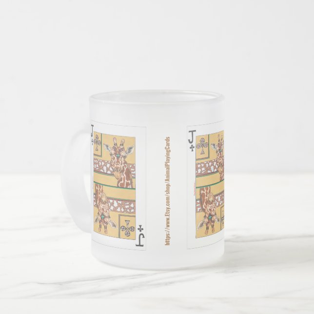 Classic Mug, Jack of Clubs:  Giraffe Frosted Glass Coffee Mug (Front Left)