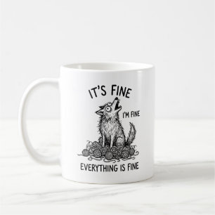 Classic Mug: Whimsical Howling Wolf Anxiety Humour Coffee Mug