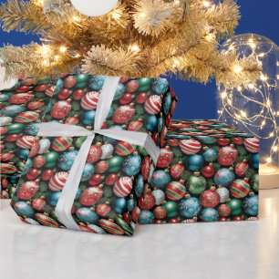 Classic Multi Colored Chrismas Ornaments Wrapping Paper