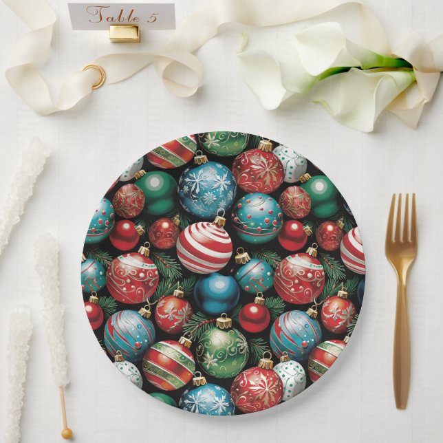 Classic Multi Coloured Chrismas Ornaments Paper Plate (Wedding)