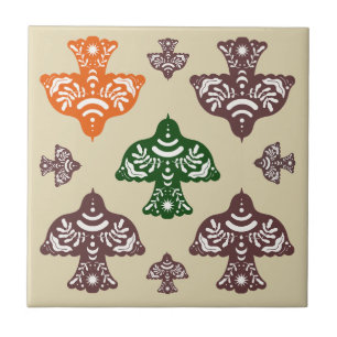 Classic multicolor unique green orange birds tile