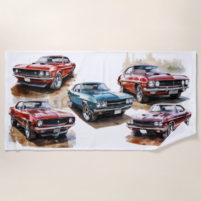 Classic Muscle Car Beach Towel (Front)
