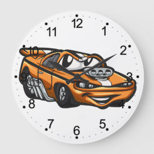 Classic muscle car cartoon  - Choose back colour Large Clock