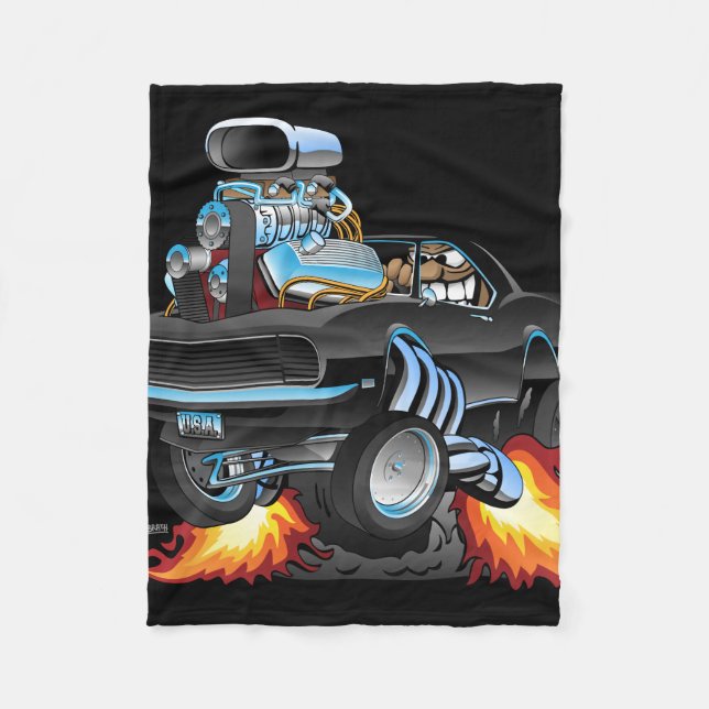 Classic Muscle Car Popping a Wheelie Fleece Blanket (Front)