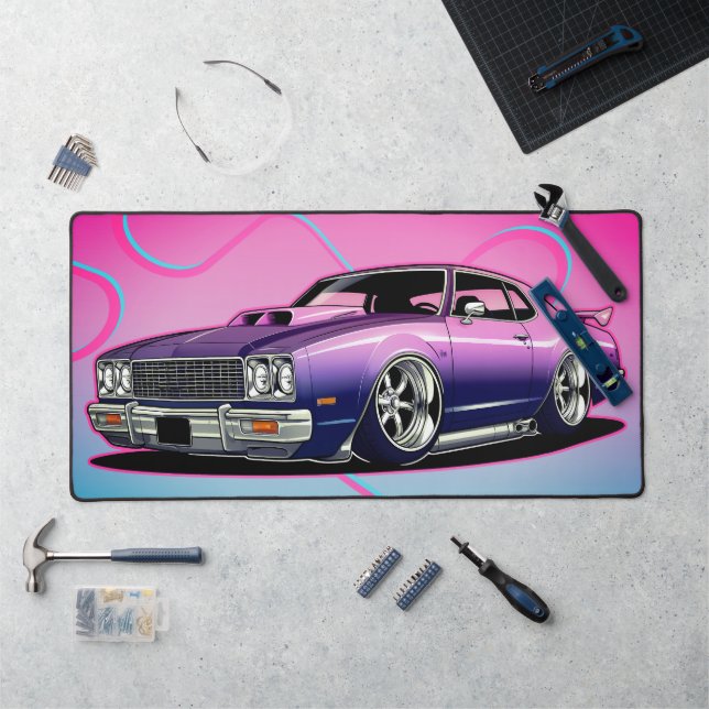 Classic Muscle Car, Sleek Modern. Pink and Blue  Desk Mat (Workstation)