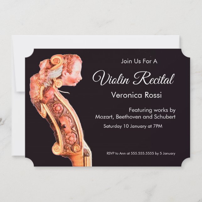 CLASSIC MUSIC CONCERT,RECITAL Violin Scroll Brown Invitation (Front)
