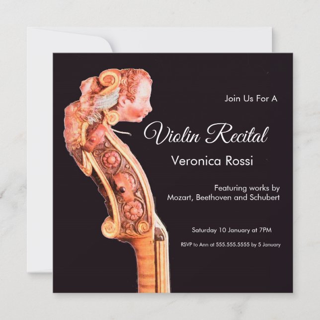 CLASSIC MUSIC CONCERT,RECITAL Violin Scroll Invitation (Front)