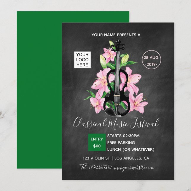 Classic Music Festival Chalkboard invitation (Front/Back)