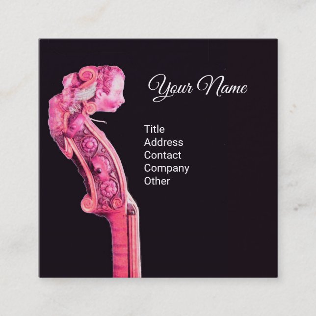 CLASSIC MUSIC STRING INSTRUMENT Violin Scroll Pink Square Business Card (Front)