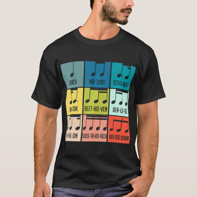 Classic Musical Notes Music Sheet Composer T-Shirt (Front)