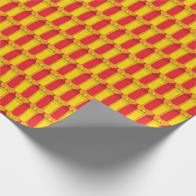 Classic Mustard and Ketchup Condiment Bottles Wrapping Paper (Corner)