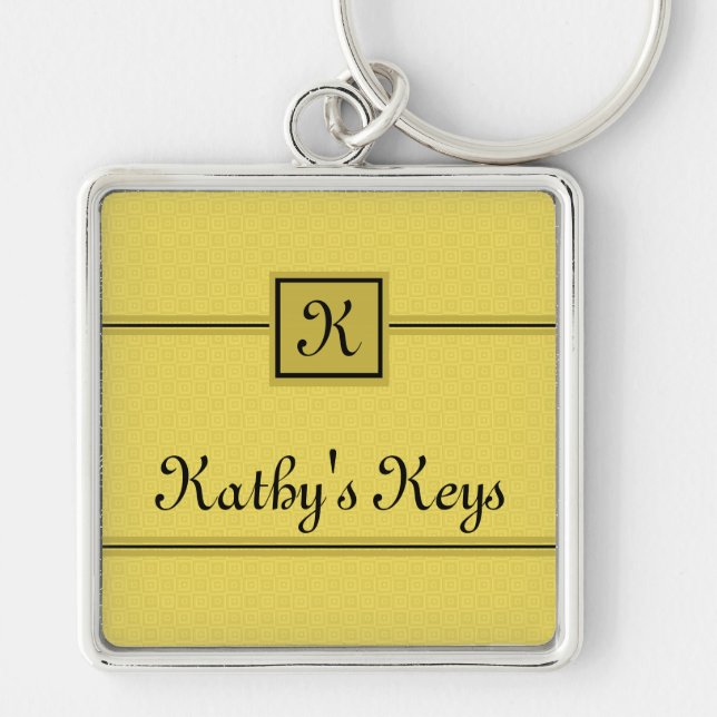 Classic Mustard Yellow and Black Monogram Keychain (Front)