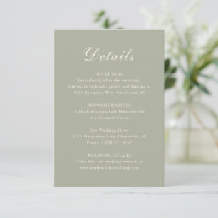 Classic Muted Green Elegant Wedding Enclosure Card