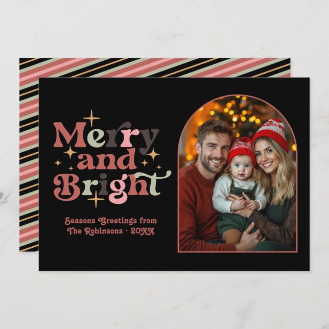 Classic Muted Modern Retro Christmas Family Photo Holiday Card (Front/Back)