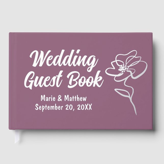 Classic Muted Plum Floral Sketch Foil Guestbook (Front)